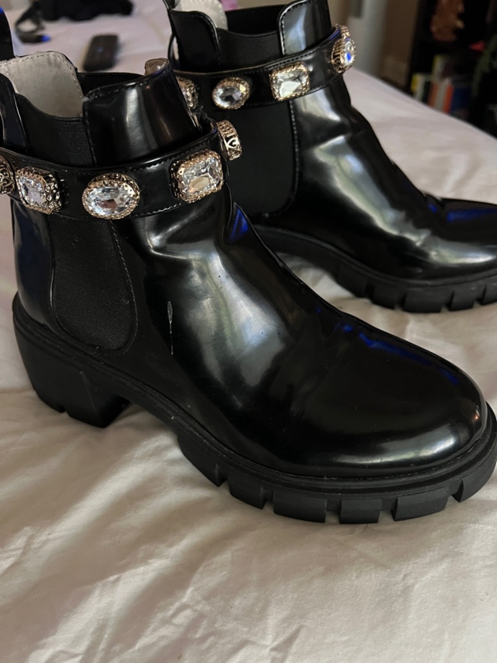 Steve Madden Black Patent Chunky Chelsea Boots